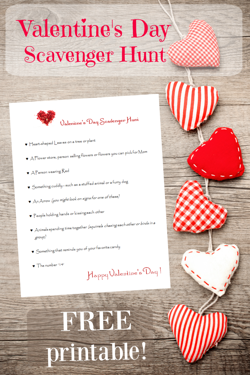 Free printable Valentine's Day scavenger hunt for kids and families