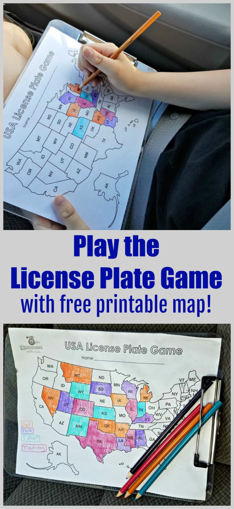 License plate game for car trip - how to play and printable pdf state map