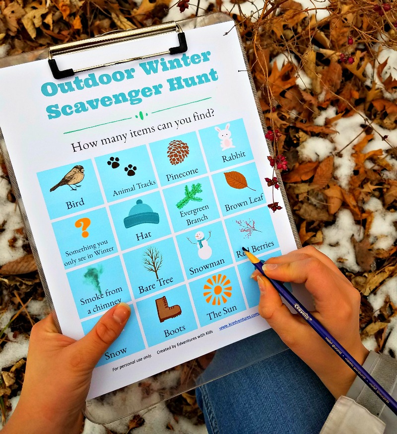 Winter Scavenger Hunt idea - get outside with this free printable list!