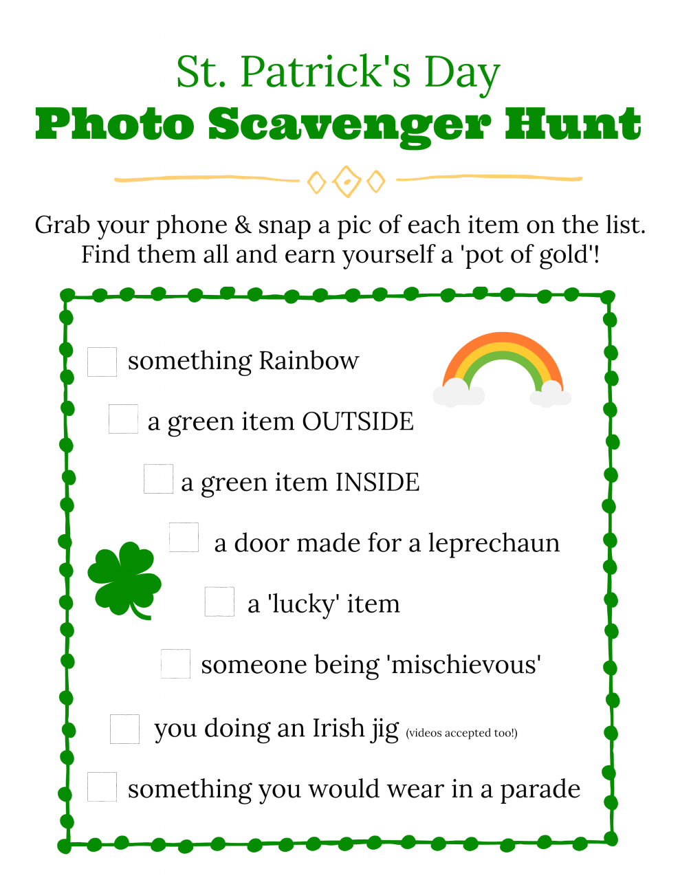 FREE St. Patrick's Day Scavenger Hunt for Kids Edventures with Kids
