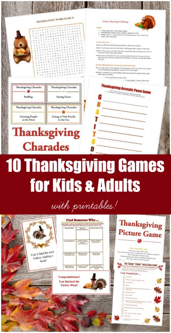 Printable Thanksgiving Games for Adults, Kids and Teens