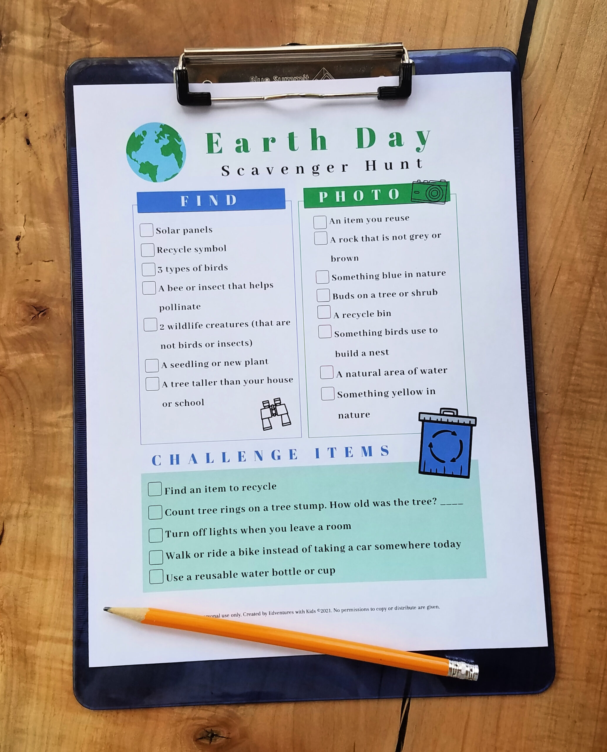 Earth Day Scavenger Hunt FREE printable pdf